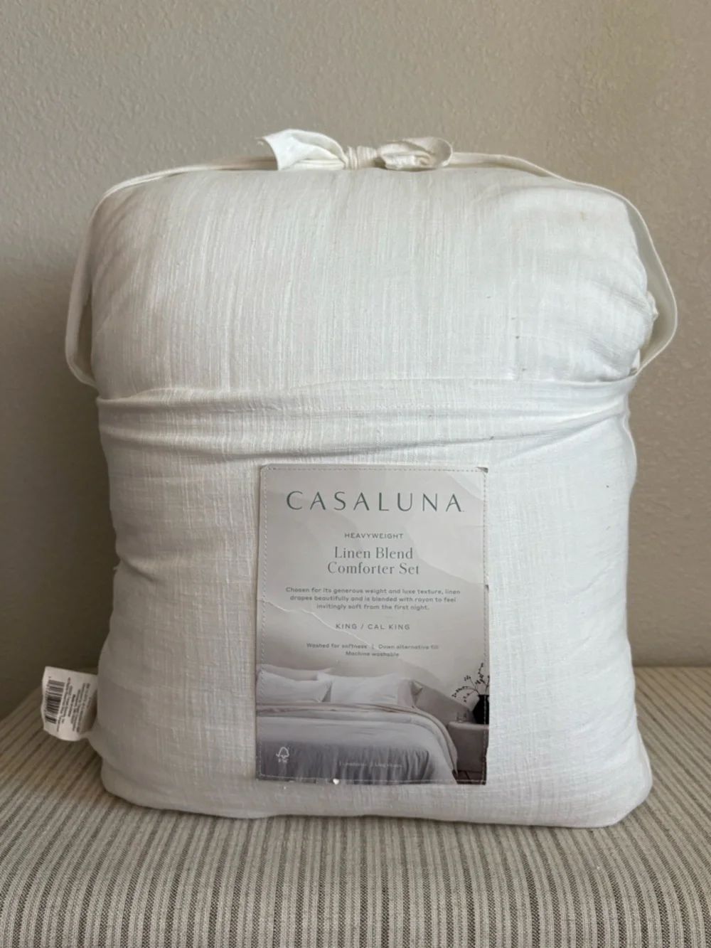 NWT King/ California King Heavyweight Linen Blend Comforter and Sham Set White